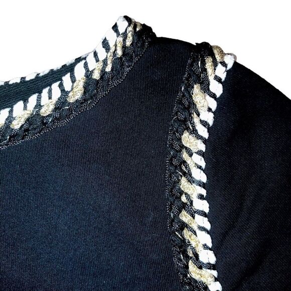 Banana Republic French Terry Rope Trim Tee in Dark Black/Gold/White Women’s XS - Picture 4 of 8
